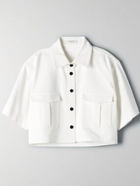 Aritzia White Cropped Button-Down Shirt with Black Buttons